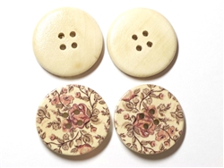 Floral Decorated Wooden Buttons - 1.18" Set of 4