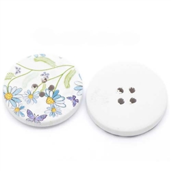 Floral Decorated Wooden Buttons - 1.18" Set of 4