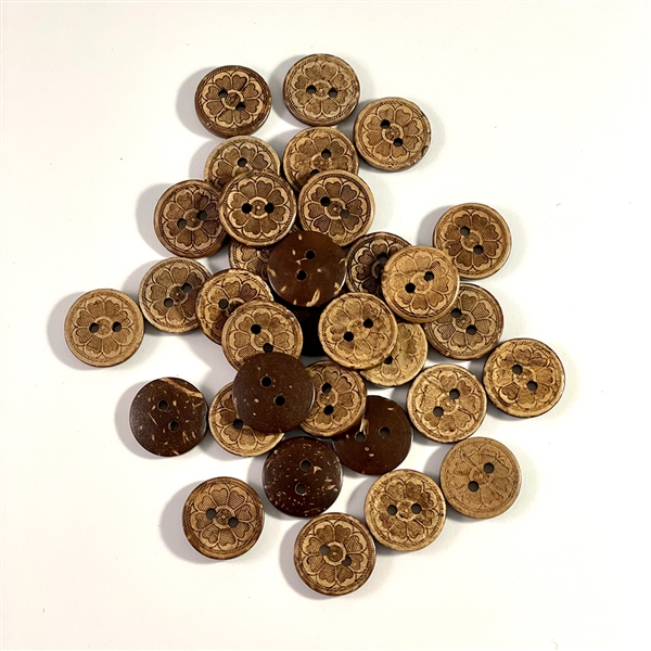 Carved Coconut Shell Buttons - 15mm, Set of 6