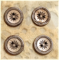 Carved Coconut Shell Buttons - 18mm - Set of 4