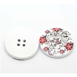 Floral Decorated Wooden Buttons - 1.18" Set of 4