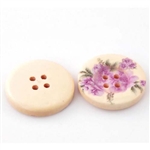 Floral Decorated Wooden Buttons - 1" Set of 4