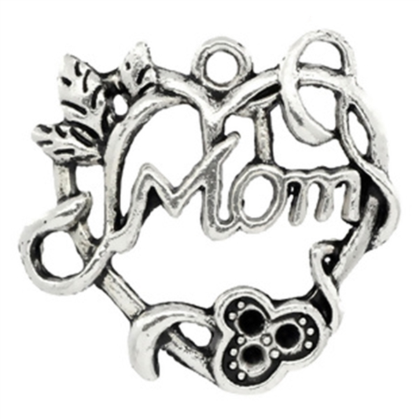 Antique Silver Vine Heart MOM Charms - Set of 3