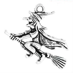 Silvertone Witch on Broomstick Charms - Set of 3