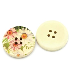 Floral Decorated Wooden Buttons - 1.18" Set of 4