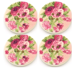 Multicolor Flower Pattern Wooden Buttons - 1.18" Set of 4