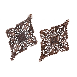 Antiqued Copper Tone Filigree Pieces - Set of 2