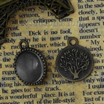 Antique Bronze Circle Charms With Glass Cabochons Setting - Set of 2