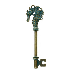 Antique Bronze Seahorse Key Charm Pendant