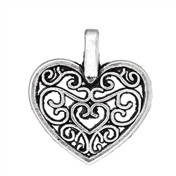 Antiqued Silver Heart Charms - Set of 3