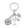 Travel Keychain with Keyring - Airplane, Compass, Passport