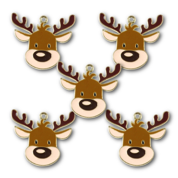 Gold Plate Enamel Reindeer - Set of 5