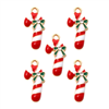 Enameled Gold Plated White & Red Candy Cane with White Rhinestone,  Set of 5