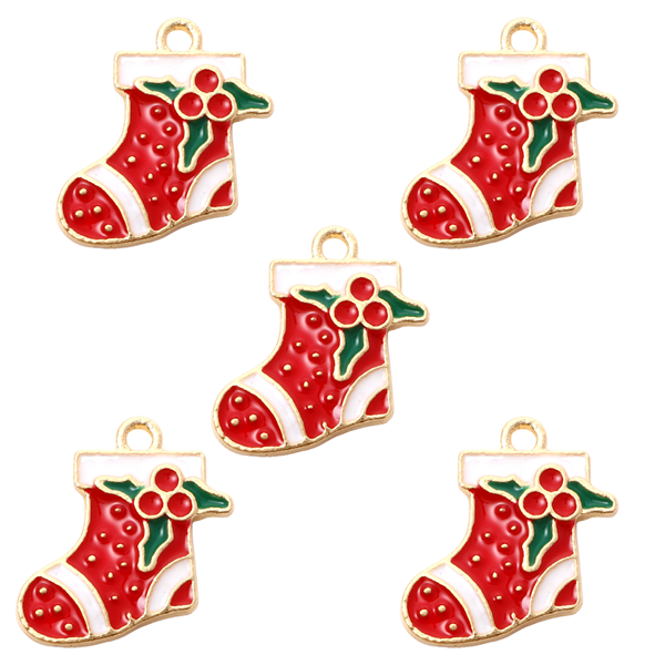 Enameled Gold Plated Christmas Stocking Charms,  Set of 5