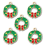 Gold Plate Enamel Christmas Wreaths - Set of 5