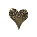 Antique Bronze Heart with Flower Charm - Set of 3