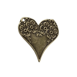 Antique Bronze Heart with Flower Charm - Set of 3