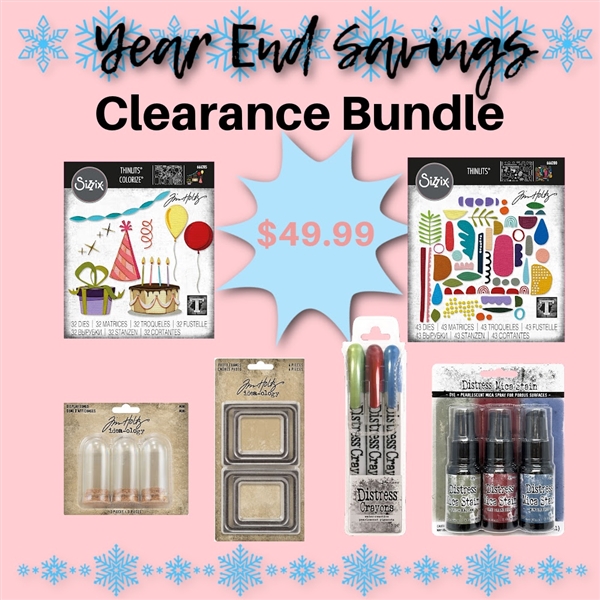 Year End Clearance Bundle  -  Tim Holtz Dies Celebrate, Colorize & Abstract Elements +Mini Display Domes + Photo Frames + Holiday Crayon Set #3 + Holiday Mica Stains Set #3