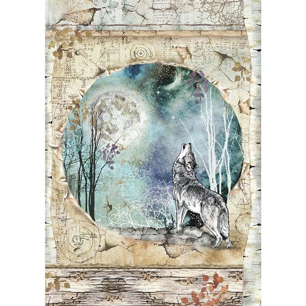 Stamperia - A4 Rice Paper Sheet - Cosmos Wolf and Moon DFSA4388