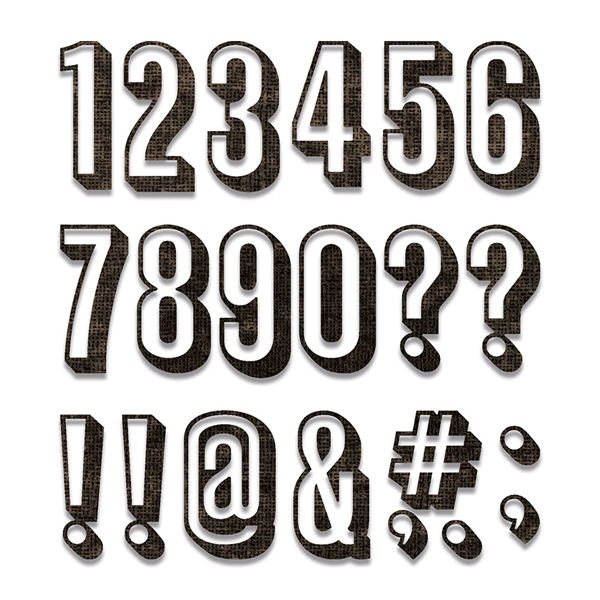 Sizzix Chapter 3 Tim Holtz Thinlits Dies - Alphanumeric Shadow Numbers 664808