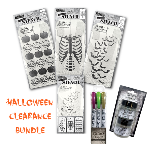 Halloween Stencil Bundle + Distress Texture Set & Distress Pearlescent Crayon Set #4 MST061 THS184 THS185 THS186 TSHK81128 TSHK77428