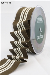 May Arts 1.5 inch Solid/Center Stripes Wired Ribbon Brown/Ivory