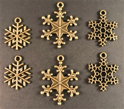 Antiqued Bronze Snowflake Charms - Set of 6