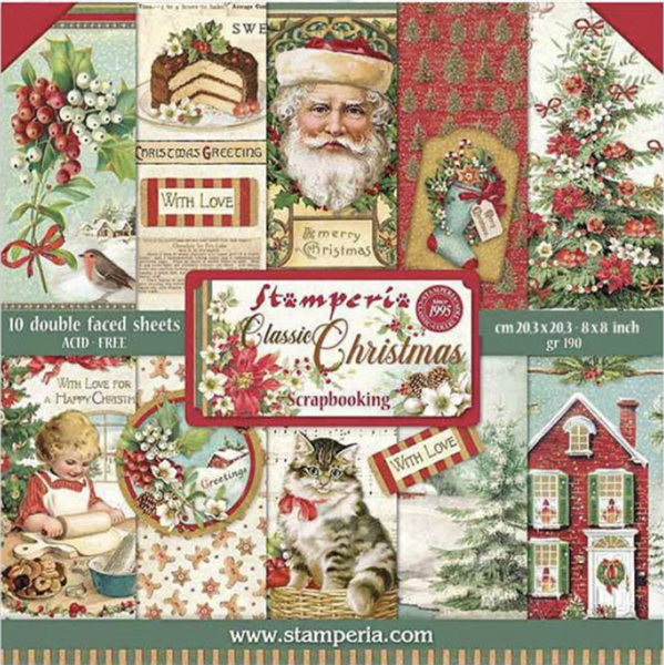 Stamperia Classic Christmas - 8x8 Paper Pad SBBS17