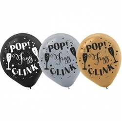 Happy New Year Printed Latex Balloons - Black, Silver, Gold | Party Supplies