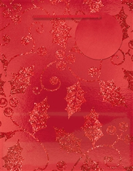 Red Holly Deluxe Foil w/Glitter Medium Bags | Party Supplies