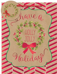 Kraft Holly Jolly Holiday Medium Bags | Party Supplies