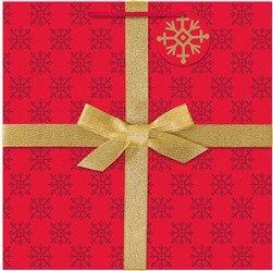 Red & Gold Gift w/Bow Large Square Bags | Party Supplies