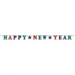 Happy New Year Ribbon Banner w/Glitter Paper Letters - Jewel Tones | Party Supplies