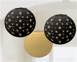 Hollywood Round Gold & Black Lantern | Party Supplies