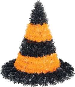 3-D Witch Hat - Black/Orange Tinsel Decorations | Halloween Decorations