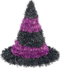 3-D Witch Hat - Black/Purple Tinsel Decorations | Halloween Hanging Decorations