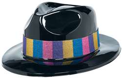 Black Vac Form Gangster Hat w/Glitter Band