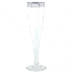 Premium Plastic Champagne Glasses - Silver Trim | Party Supplies