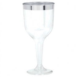 Clear Premium Plastic Wine Glasses - Silver Trim | Party Supplies