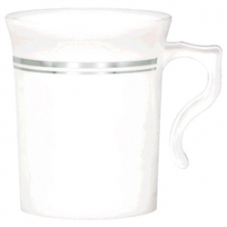 Premium Plastic Coffee Cups - Silver Trim | Party Supplies