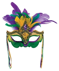Mardi Gras Feather & Fabric Venetian Mask