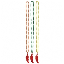 Bead Necklace w/Plastic Chili Pepper | Party Supplies