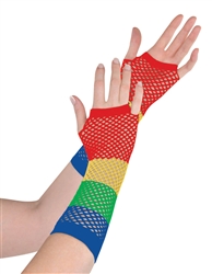 Rainbow Fishnet Long Gloves | Party Supplies