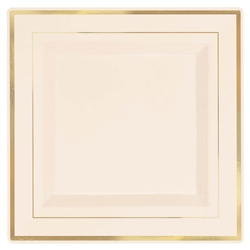 Premium 10" Plastic Square Cream Plates w/Gold Trim | Party Supplies