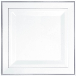 Premium 10" Plastic Square White Plates w/Silver Trim | Party Supplies