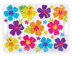 Hibiscus White Handle Tray | Luau Party Supplies