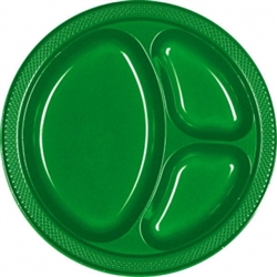 Festive Green 10-1/4" Divided Plastic Round Plates - 20ct | Green Divided Plates