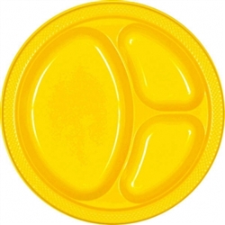 Yellow Sunshine 10-1/4" Divided Plastic Round Plates - 20ct | Party Supplies