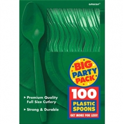Festive Green Medium Weight Plastic Spoons - 100ct | Party Supplies