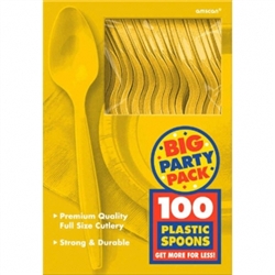 Yellow Sunshine Medium Weight Plastic Spoons - 100ct | Party Supplies